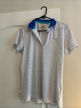 Puma Womens Golf White Polo with Blue Contrast Collar